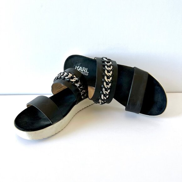 Karl Lagerfeld Paris Slip On Black Leather Sandals, Meslay, Size 8, EUC! - Picture 14 of 14